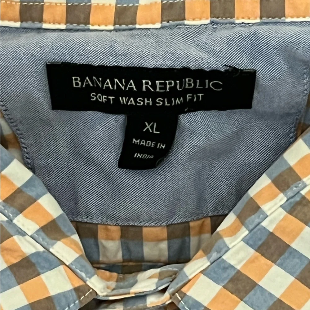 Banana Republic Orange and White Gingham Button-Down Shirt